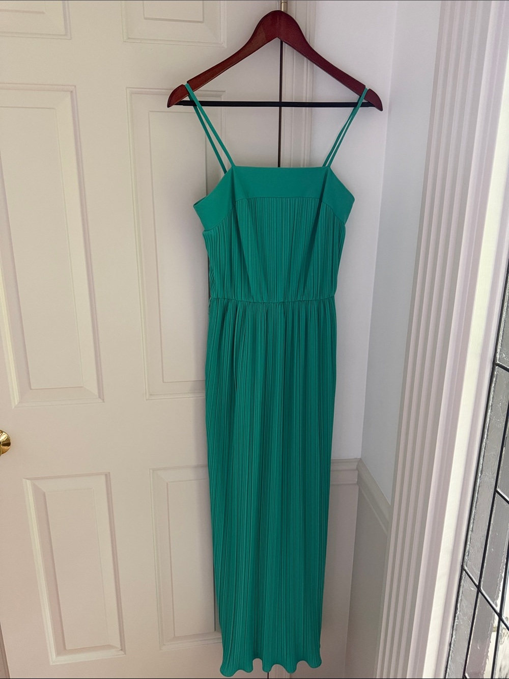 Vintage Alfred Shaheen Teal Pleated Maxi Dress with Spaghetti Straps